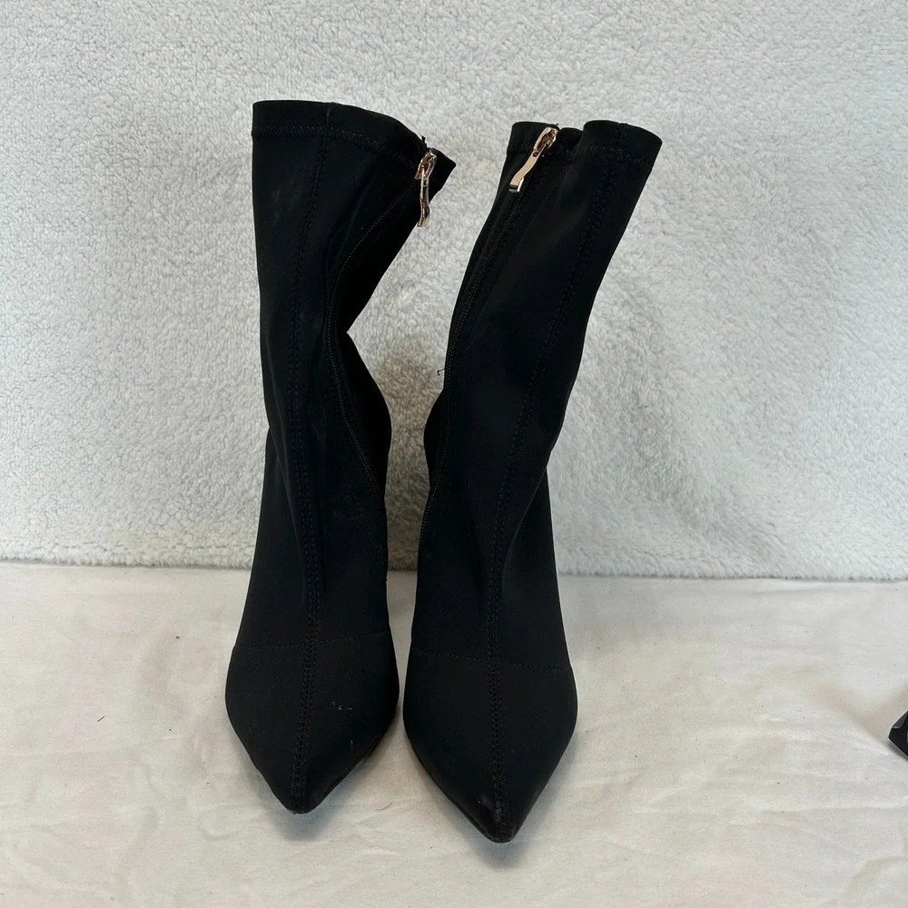 Azalea‎ Wang Black Pointed Toe Block Heel Sock Boots Stretchy Size 7.5